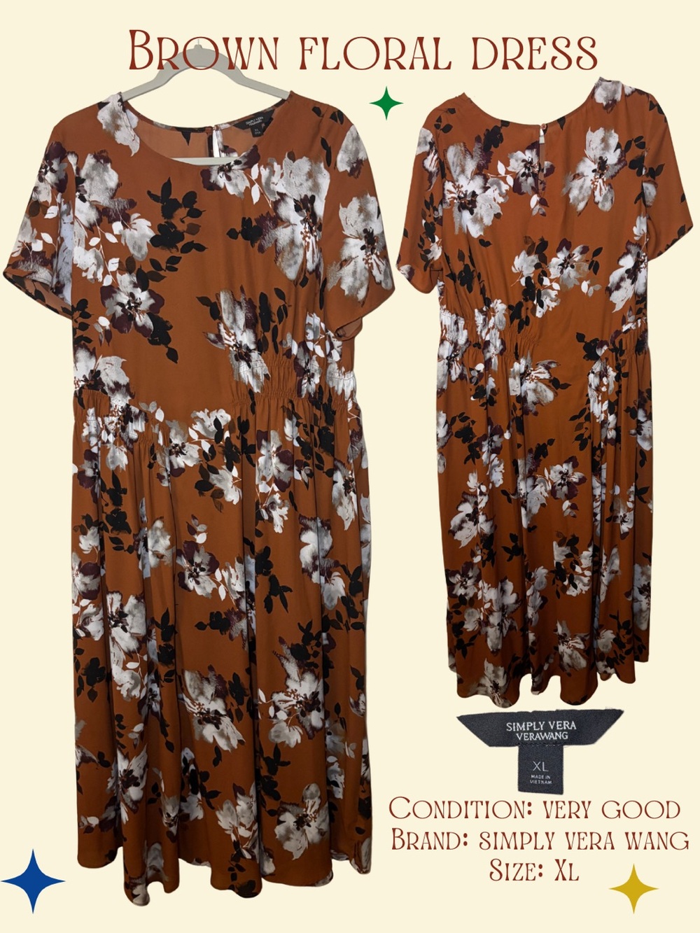 Simply Vera VeraWang Brown Floral Midi Dress